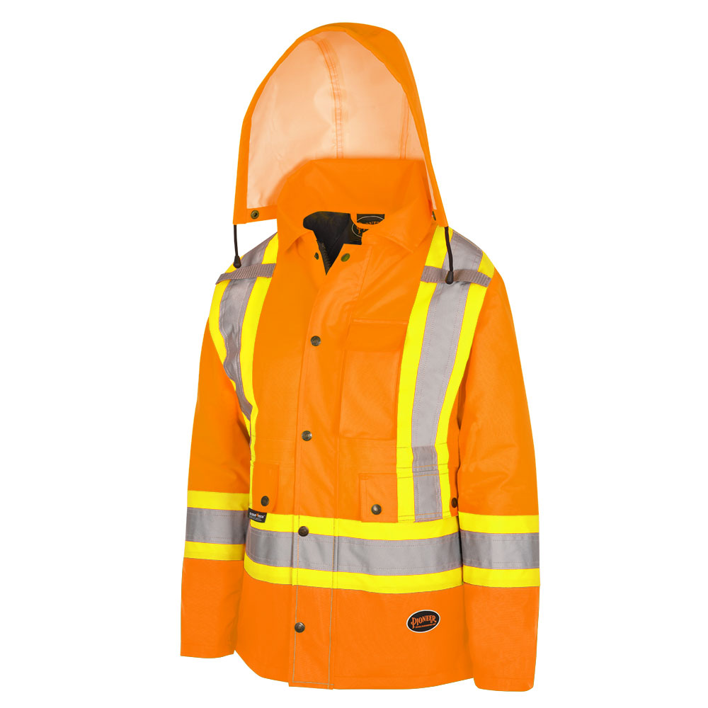 Women's Hi-Vis 7-in-1 Jacket – Waterproof – Detachable Hood – Hi-Vis Orange – L