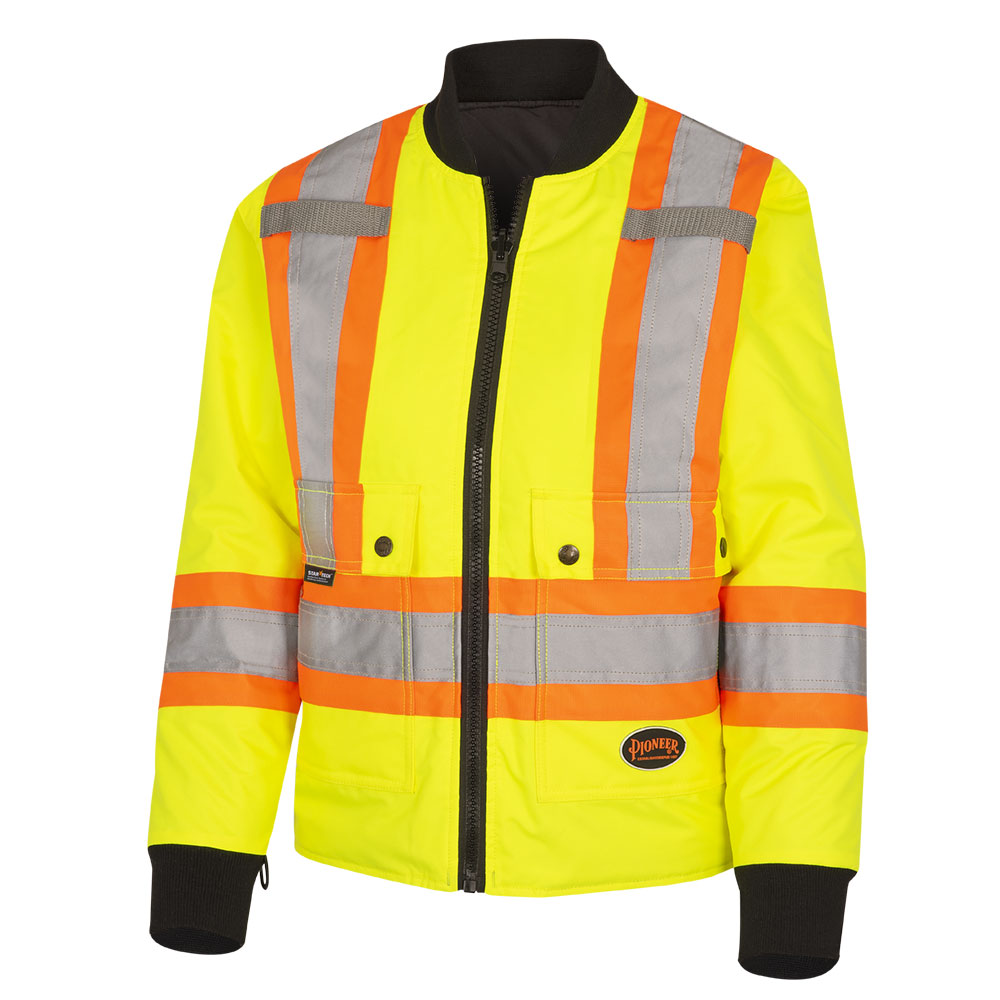 Women's Hi-Vis 7-in-1 Jacket – Waterproof – Detachable Hood – Black Bottom – Hi-Vis Yellow – 2XL