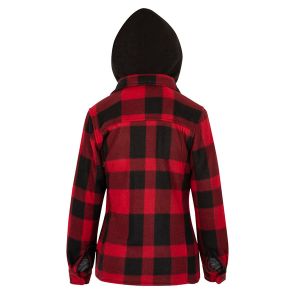 Women’s Quilted Polar Fleece Hooded Shirt – Red/Black Plaid – 3XL