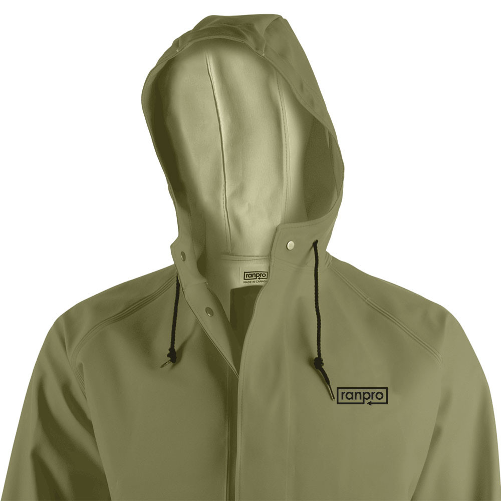 Snapper® Waterproof Hooded Rain Jacket – PVC/PU-Coated Poly/Cotton – Moss Green – S