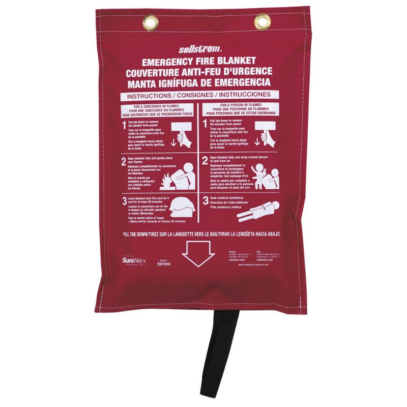 Fiberglass High-Temperature Emergency Fire Blanket – Red Vinyl Hanging Pouch – 18oz