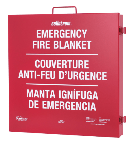 High-Temperature Emergency Fire Blanket – Red Metal Cabinet – Uncoated Fiberglass 18 oz