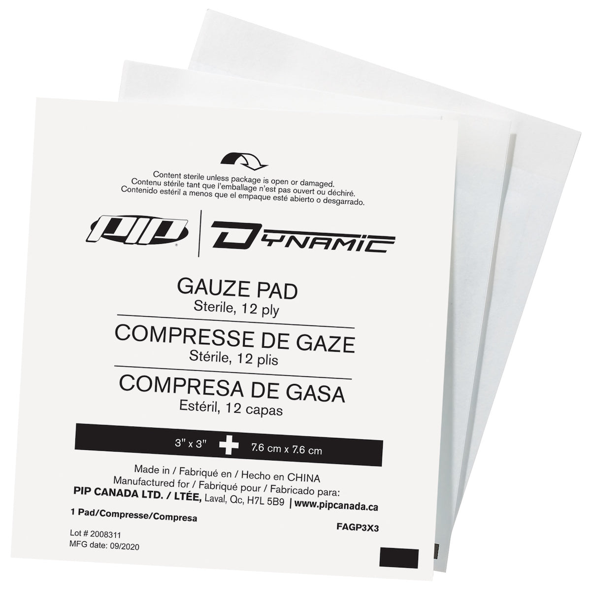 GAUZE PADS,STERILE,12PLY,3"X3",BX/8 (White 8/BX)