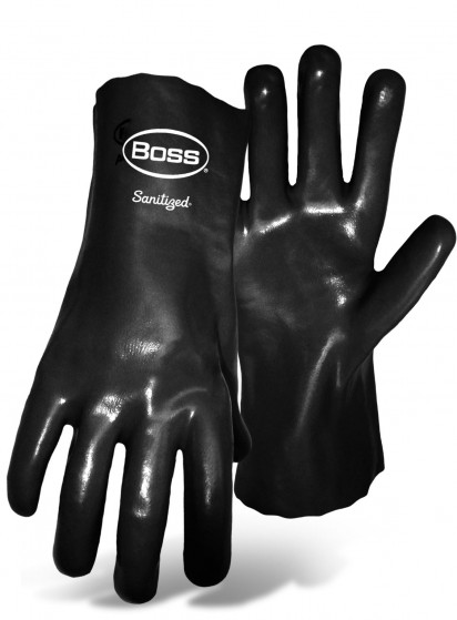 PVC Dipped Glove with Interlock Liner and Smooth Finish Knit Wrist (Black L)