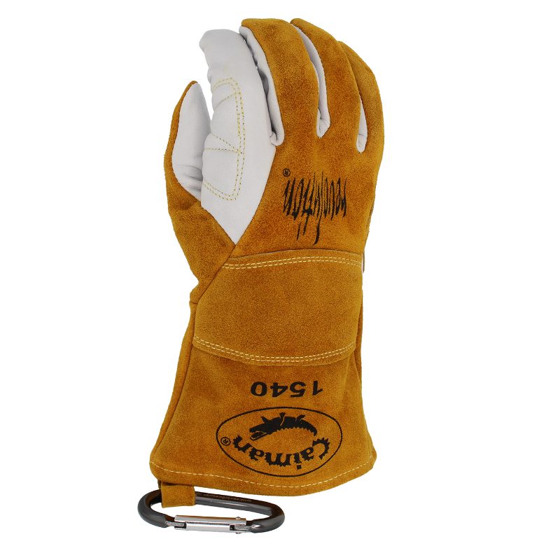 Premium Goat Grain TIG/MIG Welder's Gloves with Split Cowhide Back FR Insulated Back (Gold S)