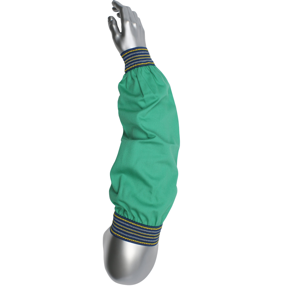 FR Treated 100% Cotton Sateen sleeves with Blue/Gold Elastic Ends (Green 18")
