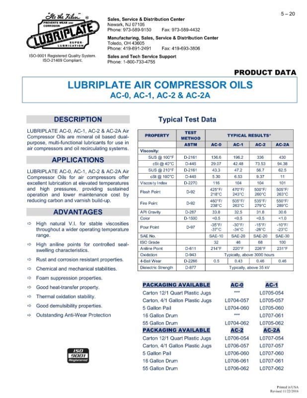 AIR COMP. OIL AC-2, 5 GAL PAIL