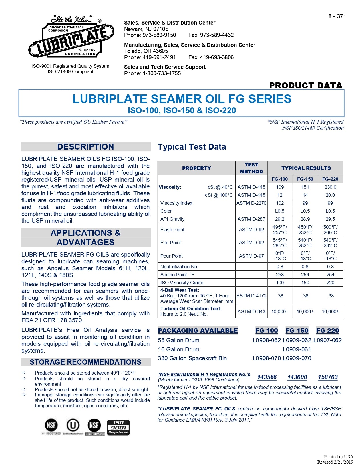 SEAMER OIL FG-100, 5 GAL PAIL