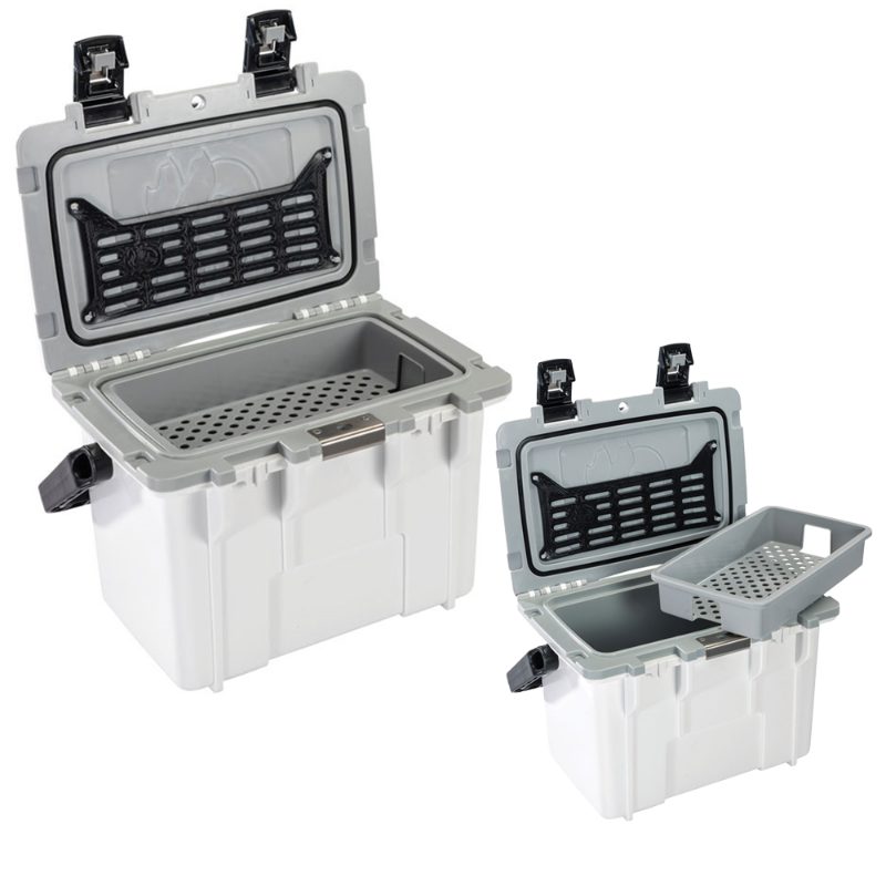 Pelican Personal Cooler with dry box, integrated bottle opener, removable inner tray 14 quart, Cement – White