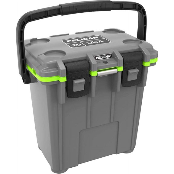 Pelican Elite Cooler 21.5 quart capacity for 15 cans or 19 lbs of ice with integrated cup holders and tie downs., Desert Sage –
