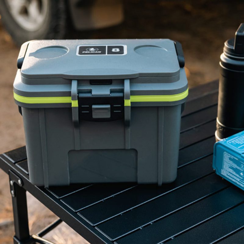 Pelican Personal Cooler 8 quart capacity for 6-8 cans with dry box lid, removable tray and integrated ice pack, Desert Sage – Gr