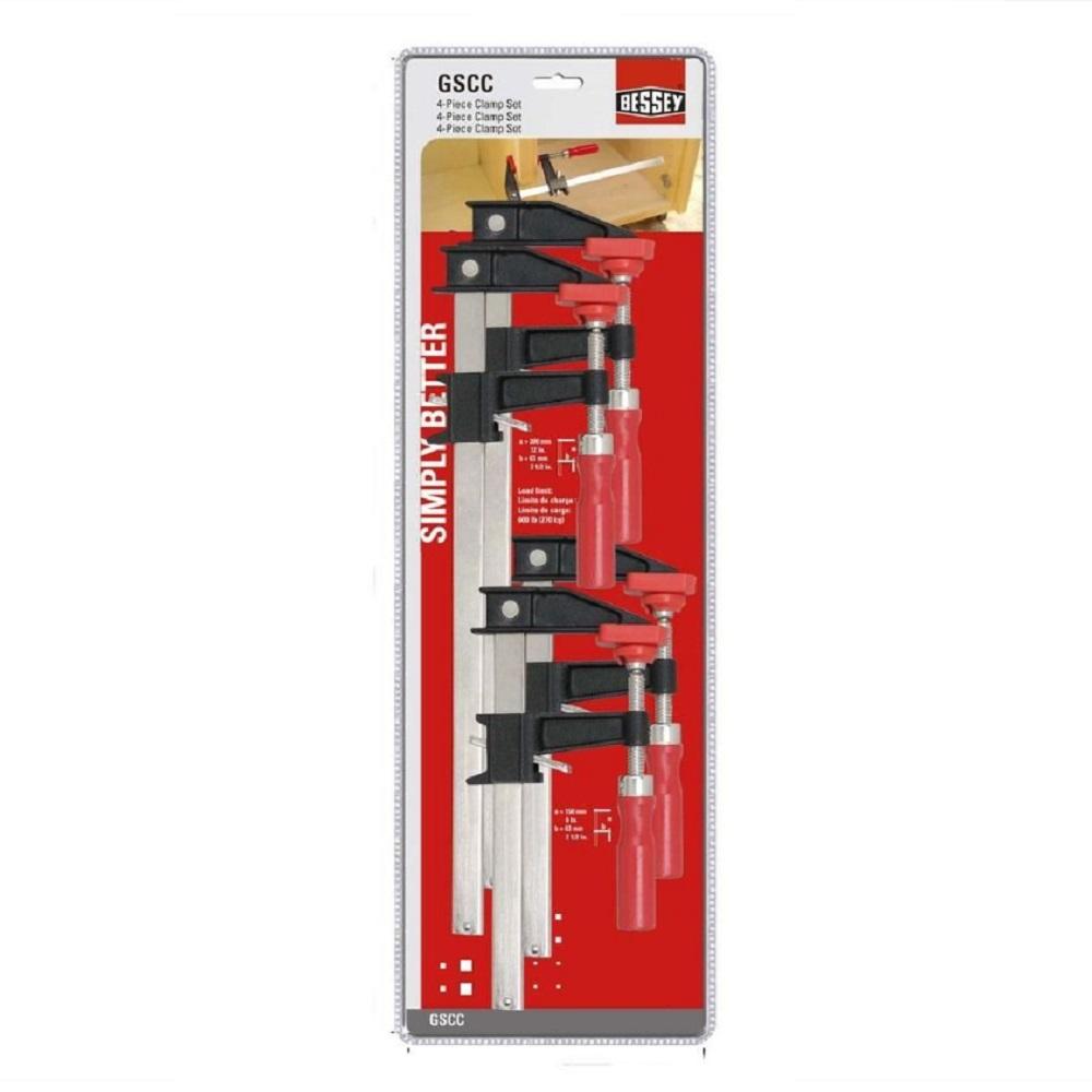 4 Pc. Clutch Style Bar Clamp Set, Containing 2 each of 6 an 12 Inch Capacity Clamps, 2-1/2 Throat