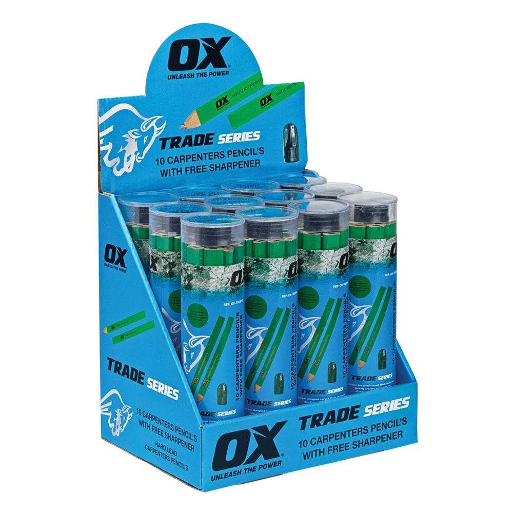 OX Trade Hard Green Carpenters Pencils – 10pk (Display Box)