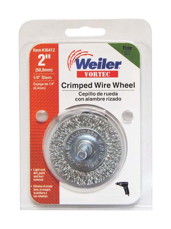 Vortec 2" Crimped Wire Wheel, Fine Wire, 1/4" Stem, Retail Pack