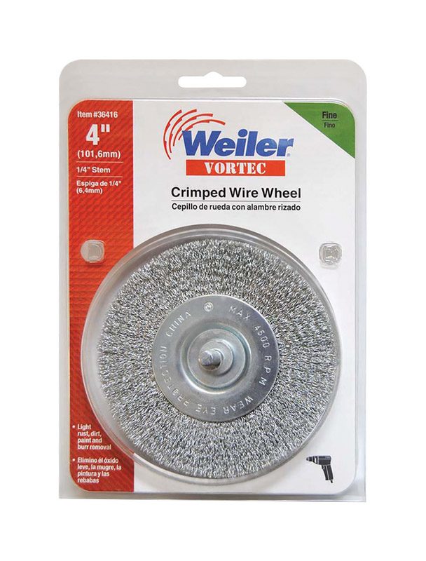 Vortec 4" Crimped Wire Wheel, Fine Wire, 1/4" Stem, Retail Pack
