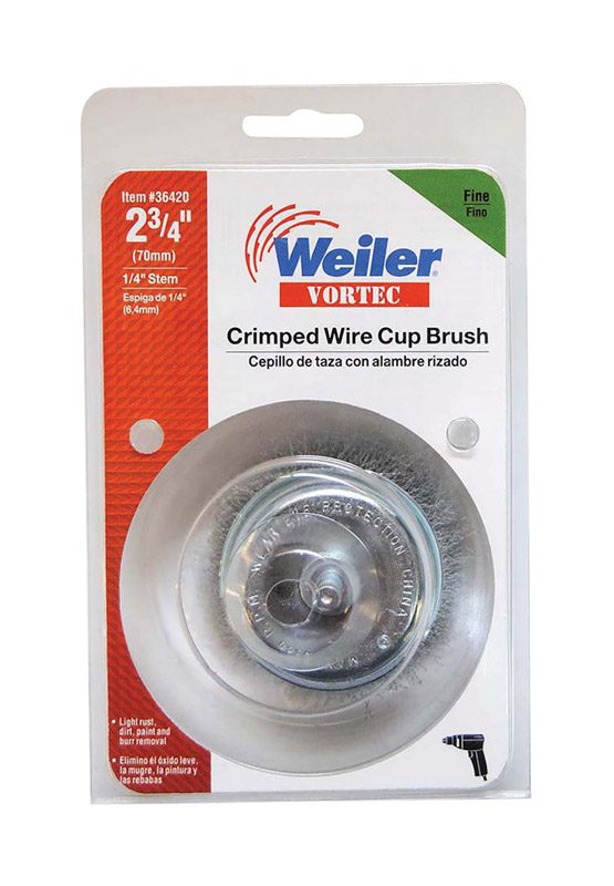 Vortec 2-3/4" Crimped Wire Cup Brush, Fine Wire, 1/4" Stem