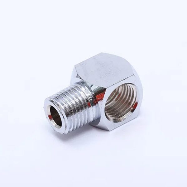 HOSE ADAPTOR, 90° ADAPTOR MALE B-SIZE 9/16"-18 UNF, RH OXYGEN X FEMALE B-SIZE 9/16"-18 UNF, RH OXYGEN, BRASS