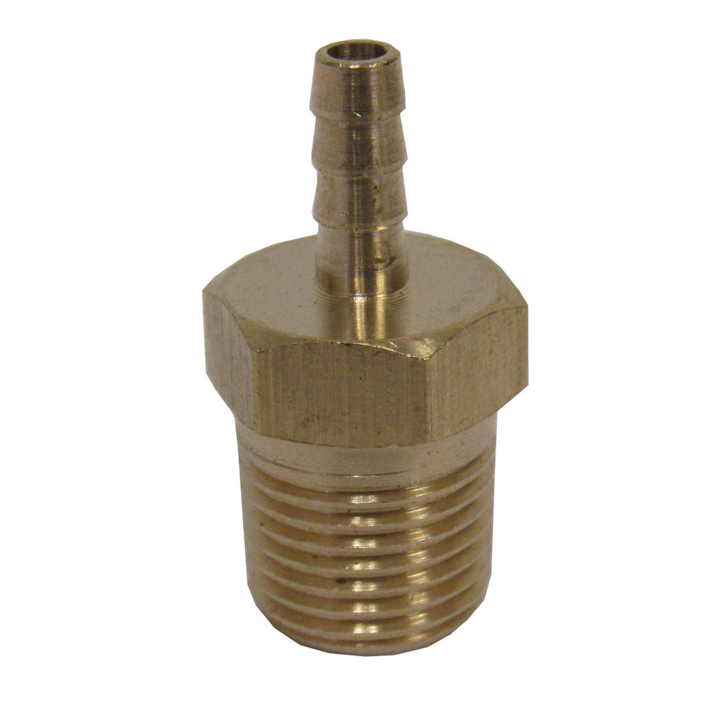 HOSE ADAPTOR, MALE 1/4" NPT X 1/8" ID HOSE BARB, BRASS