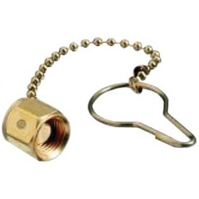 B-SIZE 9/16"-18 UNF ACETYLENE/FUEL GASES, CHAIN & PLUG ASSEMBLY, LH FEMALE NUT & PLUG, WITH CHAIN & HOOK, BRASS