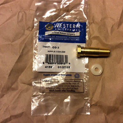 CGA-320 NIPPLE WITH FILTER & SNAP IN WASHER, 1/4" NPT, 2" LONG, BRASS