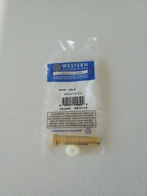 CGA-320 NIPPLE WITH FILTER & SNAP IN WASHER, 1/4" NPT, 2 1/2" LONG, BRASS