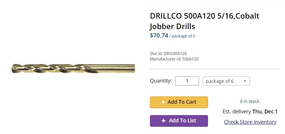 V,COBALT JOBBER DRILL HEAVY DUTY – 540