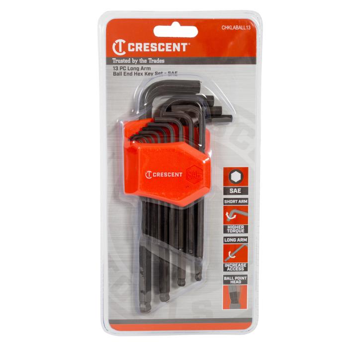 13 Piece Long Ball End SAE Hex Key Set