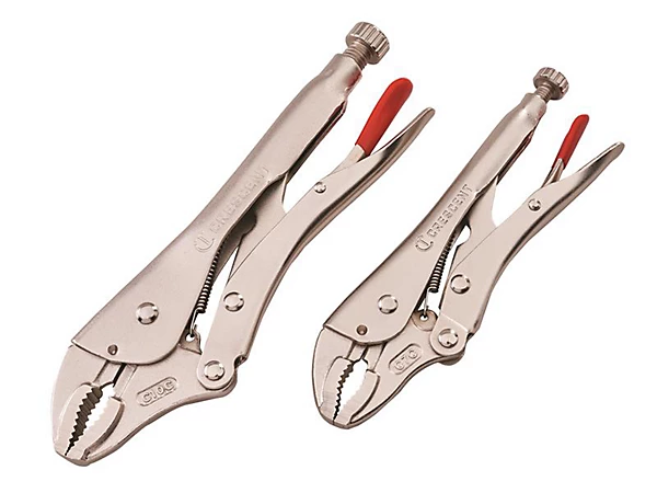 2 Piece Curved Jaw Locking Pliers with Wire Cutter Set