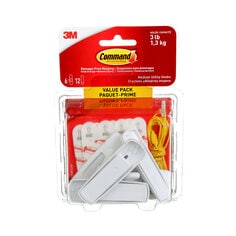 Command™ Utility Hooks 17001C-VP, Medium, White, 3 lb (1.4 kg), 6 Hooks, 12 Strips, Value Pack