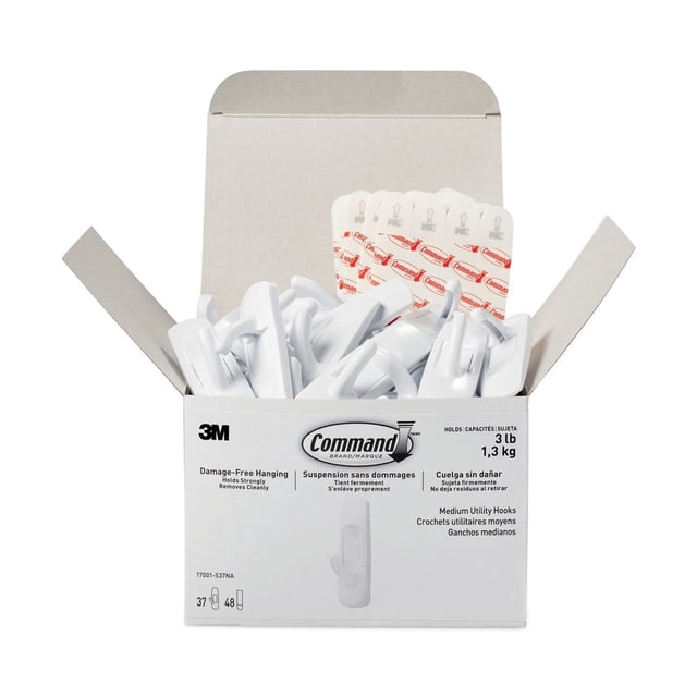 Command™ Utility Hooks 17001-S37NA, Medium, White, 3 lb (1.4 kg), 37 Hooks, 48 Strips
