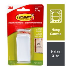 Command™ Canvas Picture Hanger 17044-EF, White, Large, 1 Hanger, 2 Strips Per Pack