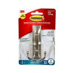 Command™ Bath Double Hook BATH36-SN-EF, Large, Satin Nickel, 4 lb (1.8 kg), 1 Hook, 1 Water-Resistant Strip