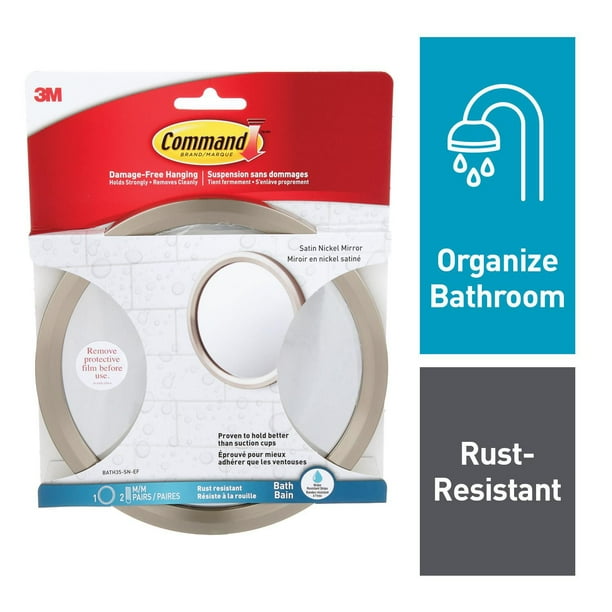 Command™ Bath Mirror BATH35-SN-EF, Satin Nickel, 4 lbs (1.8 kg)
