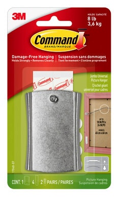 Command™ Wire Back Picture Hanger 17048-EF, White, 1 Hanger/4 Large Strips/4 Mini Strips/Pack