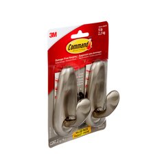 Command® Decorative Hooks FC13-BN-C, Brushed Nickel, Large, 2 Hooks/4 Strips/Value Pack