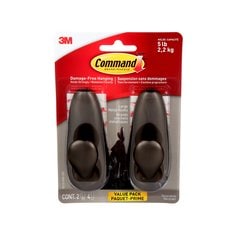 Command® Decorative Hooks FC13-ORB-2EF, Oil Rubbed Bronze, Large, 2 Hooks/4 Strips/Value Pack