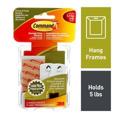 Command™ Sawtooth Picture Hangers 17042-EF, Large, White, 4 lb (1.8 kg), 3 Hangers, 6 Strips