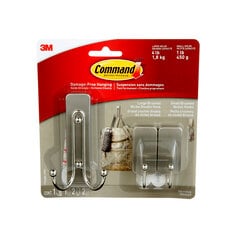 Command™ Double Hook 17036BN-VPEF, Brushed Nickel, Assorted Sizes, 3 Hooks/3 Strips/Pack