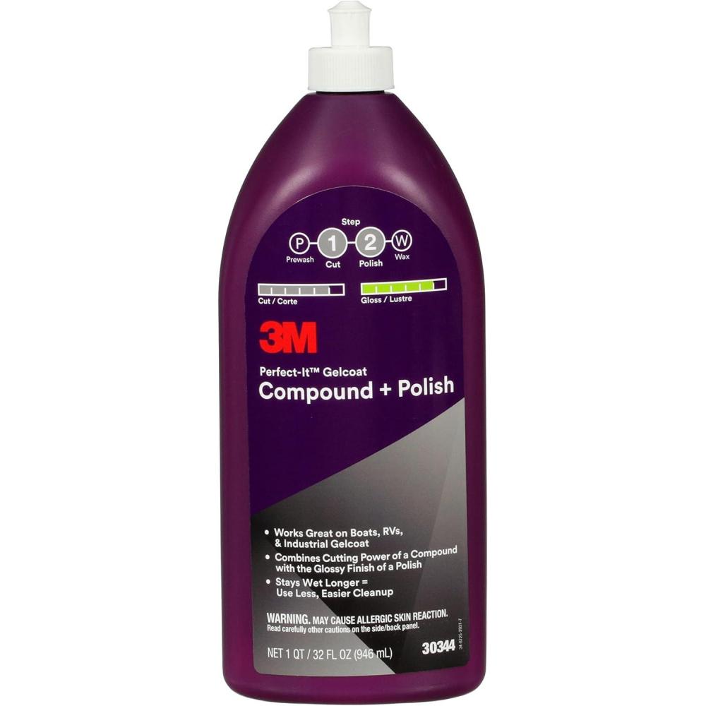3M™ Perfect-It™ Gelcoat Compound + Polish 30344, 1 qt (32 fl oz/946 mL), 6/Case
