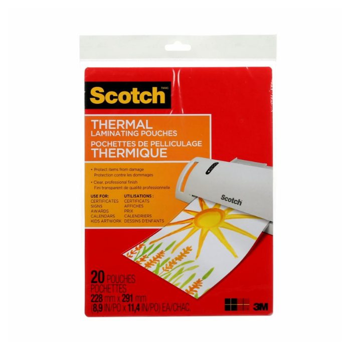 Scotch® Thermal Laminating Pouches, TP3854-20, 22.8 cm x 29 cm (9 in x 11.5 in), 20 pouches per pack