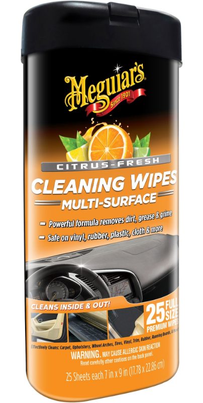 Meguiar's® Citrus-Fresh Cleaning Wipes G190600C, Multi-Surface, 7 in x 9 in (17.78 cm x 22.86 cm), 25 Wipes/Pack, 6 Packs/Case