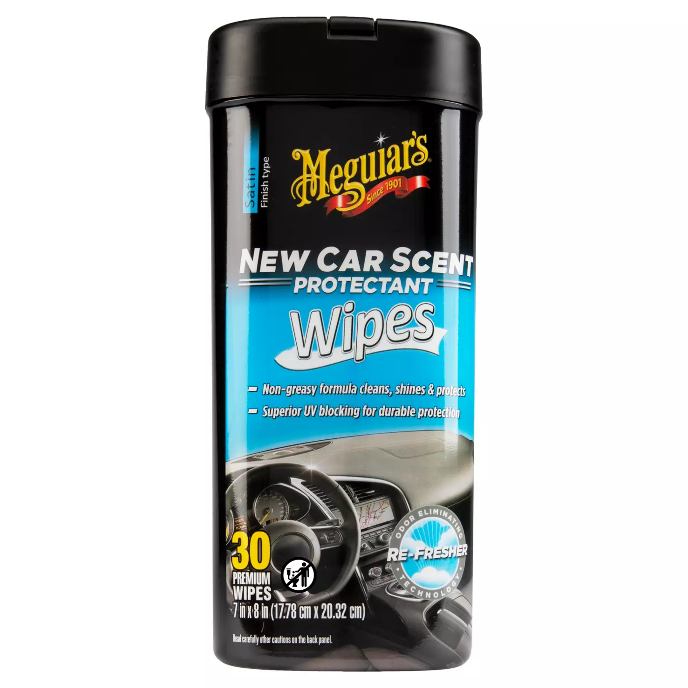 MEGUIAR'S® NEW CAR SCENT PROTECTANT WIPES G4200C, SATIN FINISH, 18 CM X 20 CM (7 IN X 8 IN) , 30 WIPES/PACK, 6 PACKS/CASE