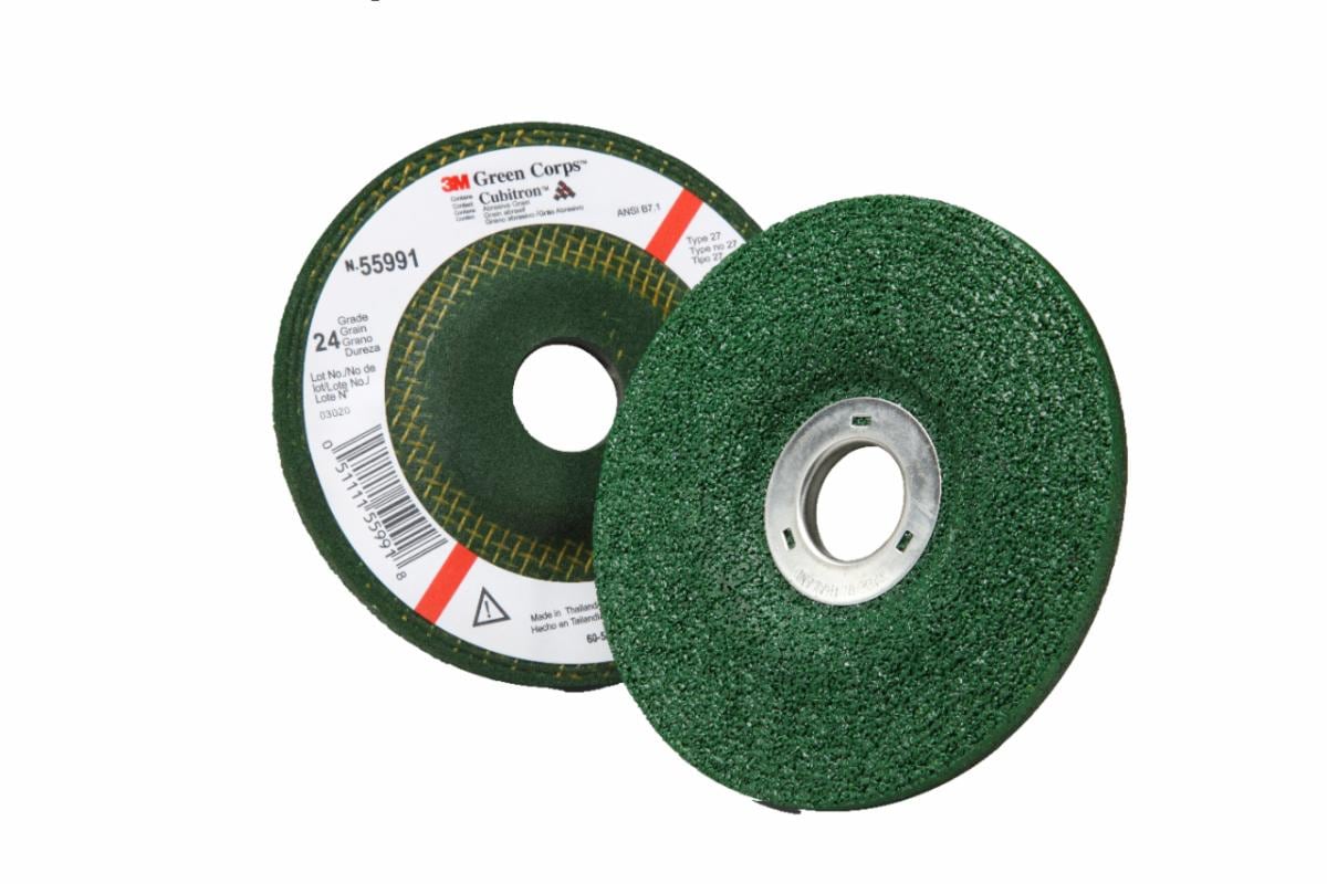 3M™ Green Corps™ Depressed Centre Wheel, grade 24, green, 7 in x 1/4 in x 7/8 in