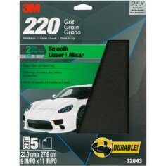 3M™ Wetordry™ Sandpaper 32043, 9 x 11 in, 220 Grit, 5 Sheets/Pack, 20 Packs/Case
