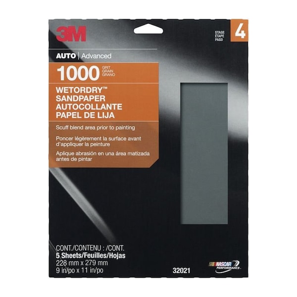 3M™ Wetordry™ Sandpaper 32021, 9 x 11 in, 1000 Grit, 5 Sheets/Pack, 20 Packs/Case