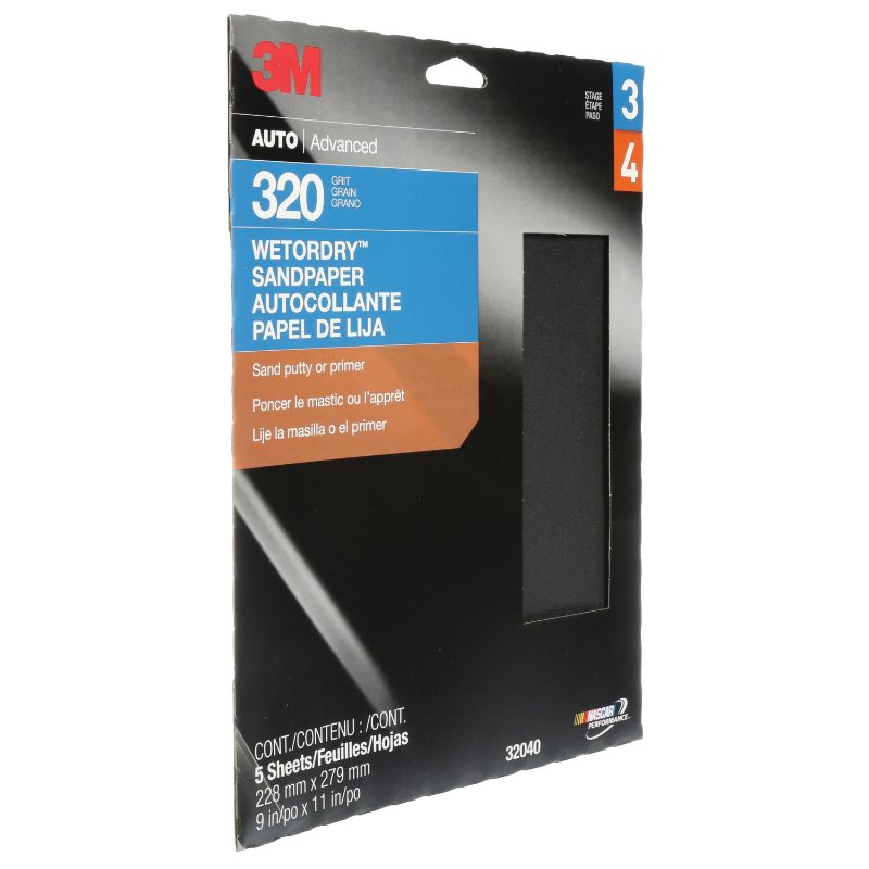 3M™ Wetordry™ Sandpaper 32040, 320 Grit, 9 inch x 11 inch, 5 Sheets/Pack