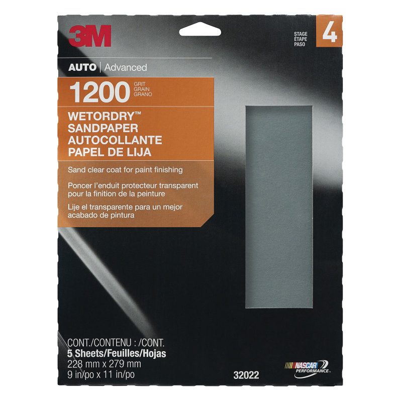 3M™ Wetordry™ Sandpaper 32022, 1200 Grit, 9 in x 11 in, 5 Sheets/Pack
