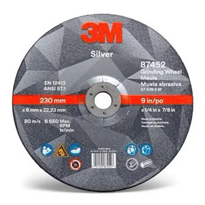 3M™ Silver Depressed Center Grinding Wheel, 87452, T27, black, 9 in x 1/4 in x 7/8 in (22.86 cm x 6.35 mm)