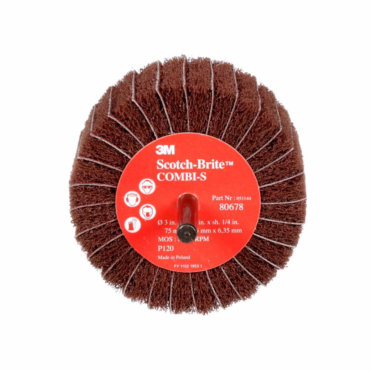 Scotch-Brite™ Combi-S Wheel, 80678, P120, 3 in x 1-3/4 in x 1/4 in (7.62 cm x 4.45 cm x 0.64 cm)