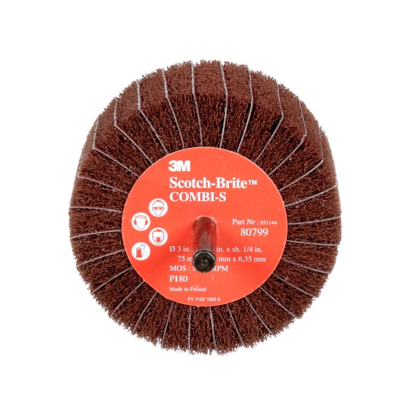Scotch-Brite™ Combi-S Wheel, 80799, 180, 3 in x 1 3/4 in x 1/4 in (7.62 cm x 4.45 cm x 0.64 cm), x-weight